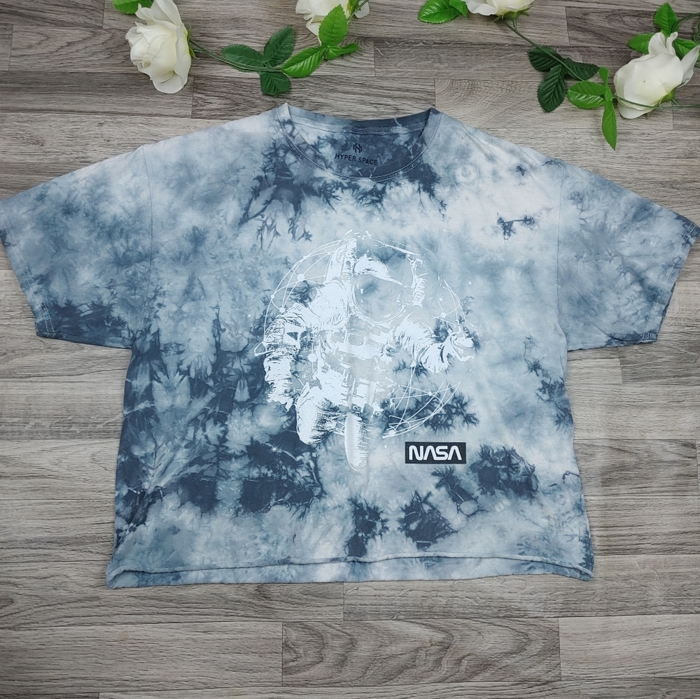 Hyper Space NASA Graphic Tie Dye Crop Top